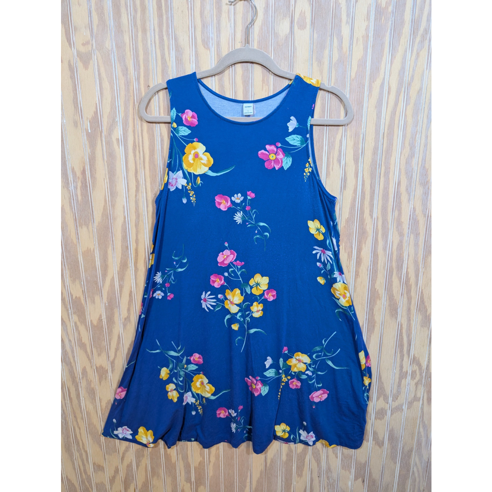Women's Old Navy Blue Floral Swing A Line Sleeveless Dress Size L